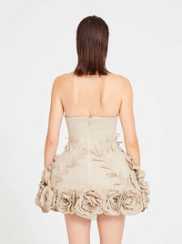 Adlai Linen Corset Flower Details Mini Dress In Beige