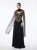 Luvric Strapless Lace Scarf  Maxi Dress
