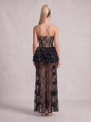 Cindrel Strapless Lace Ruffle Maxi Dress