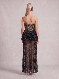 Cindrel Strapless Lace Ruffle Maxi Dress