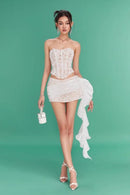 Akeelah Strapless Lace Corset Two-Piece Set In White