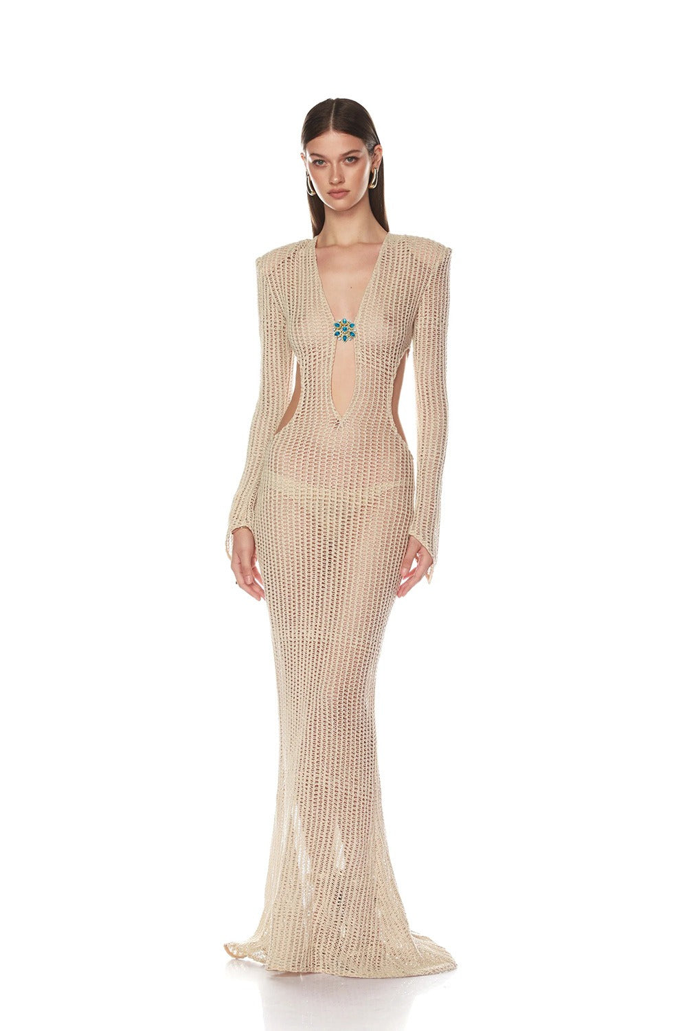 Bayram Open Crochet Knitted Maxi Dress