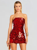 Sydnie Sequin Strapless Mini Red Dress