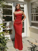 Daeira Strapless Crystal Draped Maxi Dress In Red