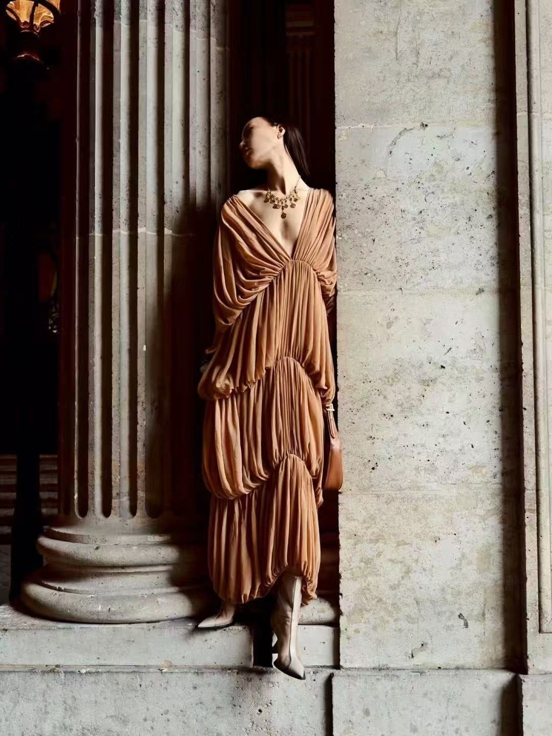 Eltarek V Neck Draped Maxi Dress