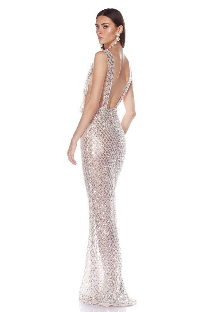 Hemira Bow Detail Sequin Maxi Dress