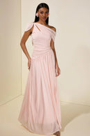 Elese Pink Asymmetrical Gathered Maxi Dress