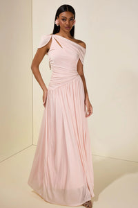 Elese Pink Asymmetrical Gathered Maxi Dress