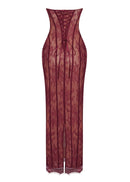 Vazrik Black Floral Lace Corset Maxi Dress