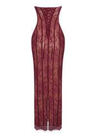 Vazrik Black Floral Lace Corset Maxi Dress