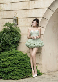 Findlay Strapless Floral Skater Mini Dress In Green