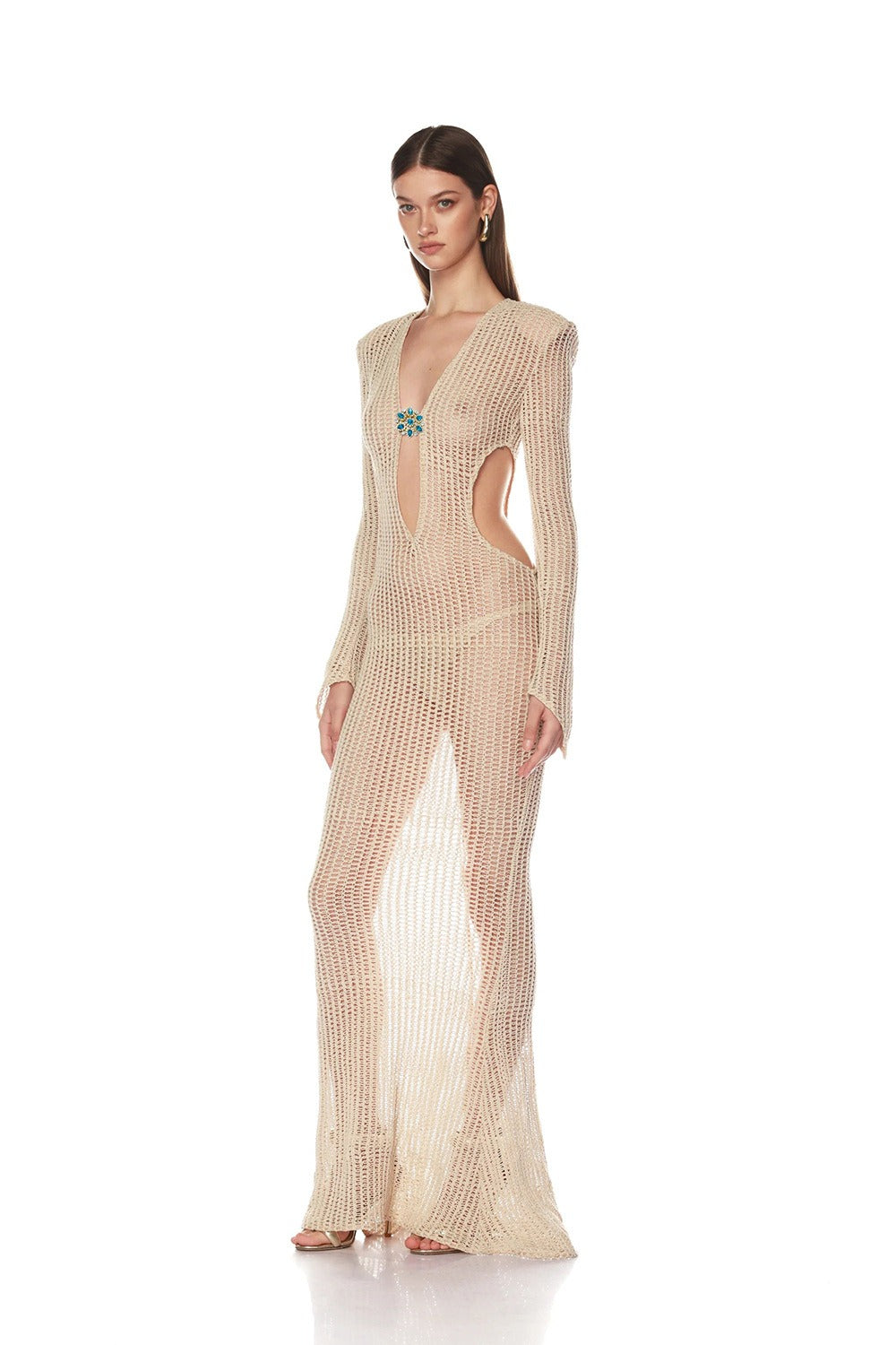 Bayram Open Crochet Knitted Maxi Dress