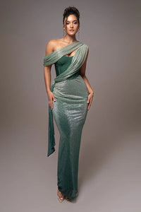 Piroska Ribbon-Design Corset Maxi Dress In Green
