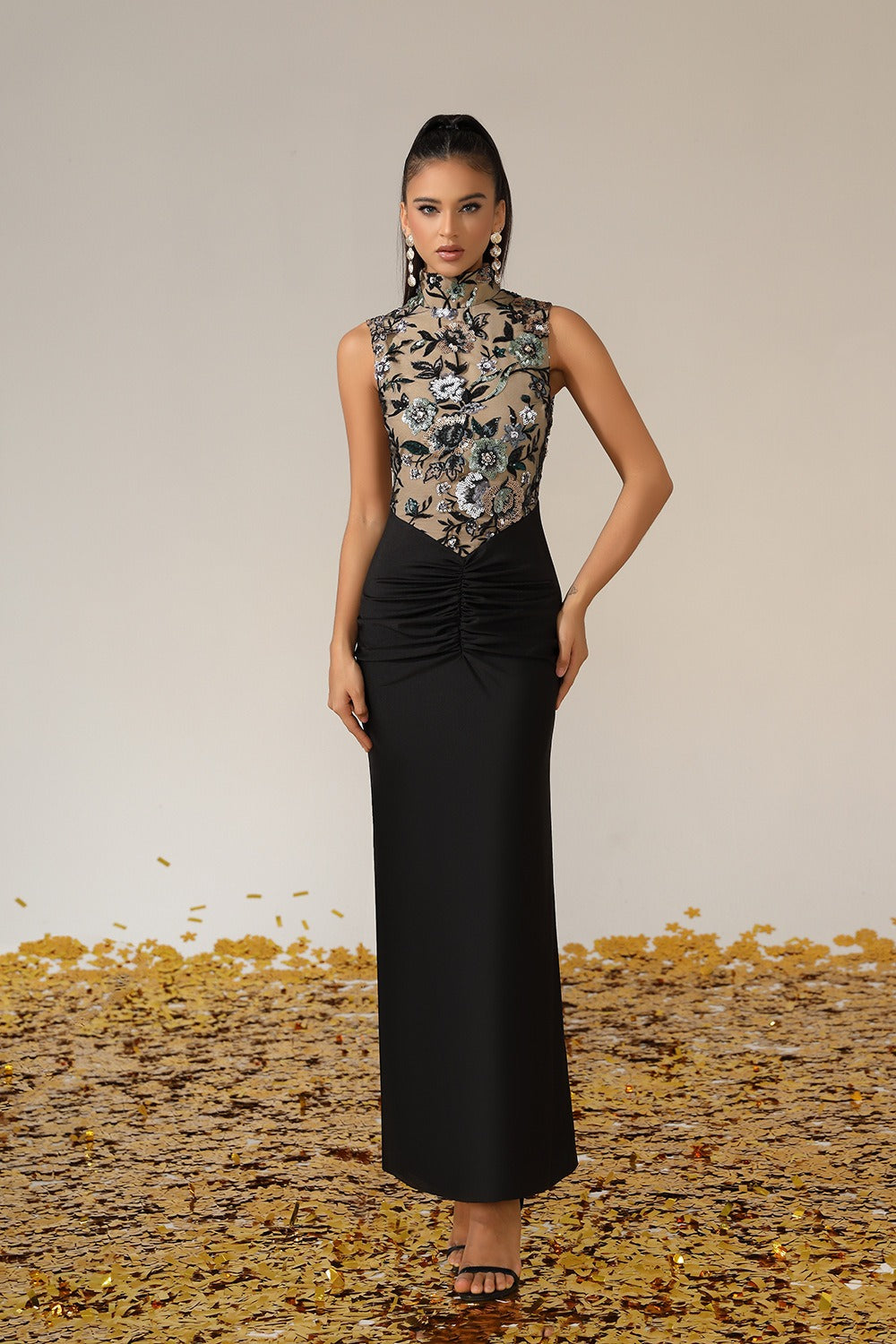 Ailbern Floral Embroidered Maxi Dress In Black