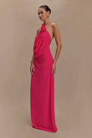 Janusz Halter Floral Maxi Dress In Hot Pink