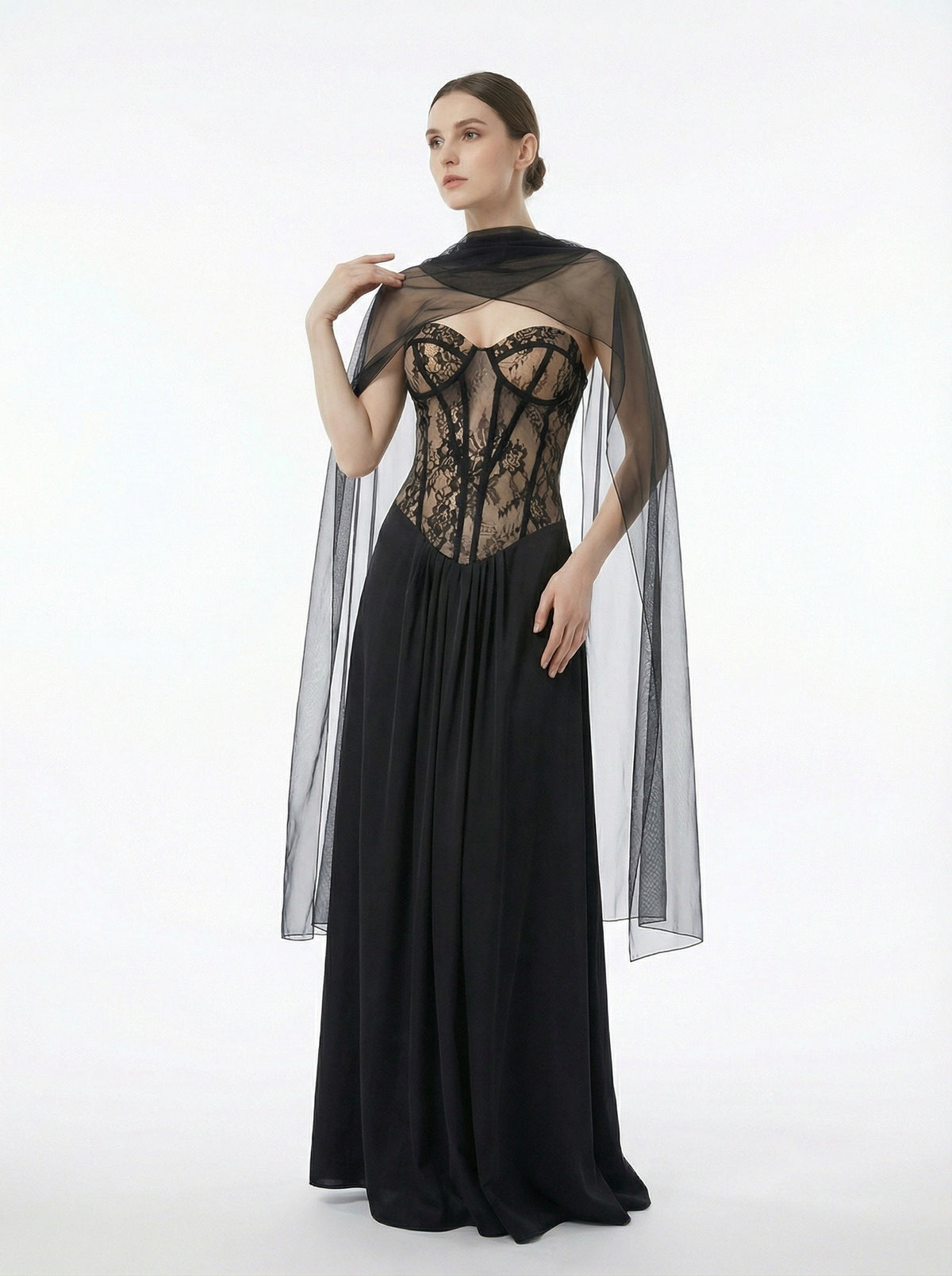Luvric Strapless Lace Scarf  Maxi Dress