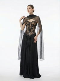 Luvric Strapless Lace Scarf  Maxi Dress