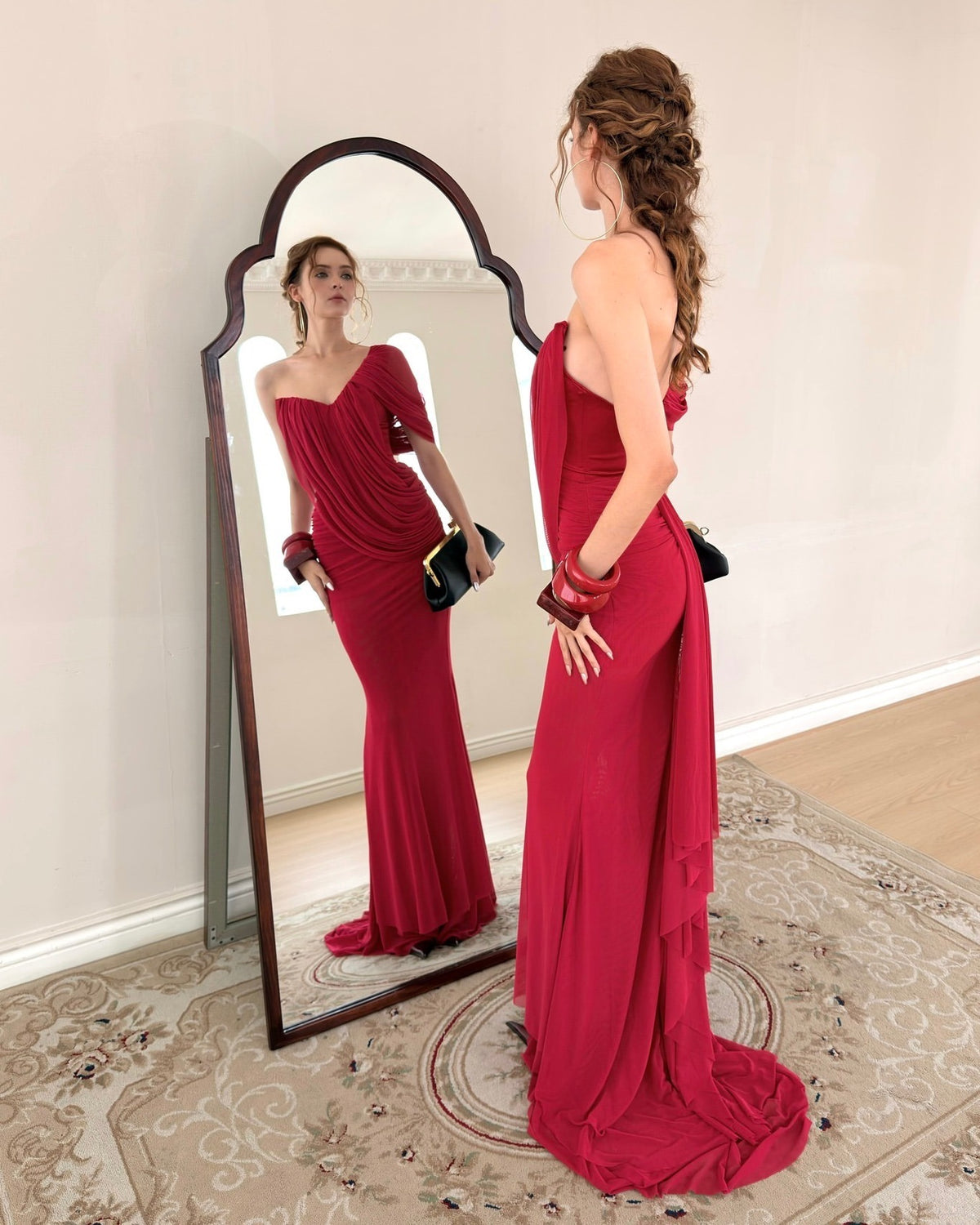 Neskio One-Shoulder Open-Back Maxi Dress