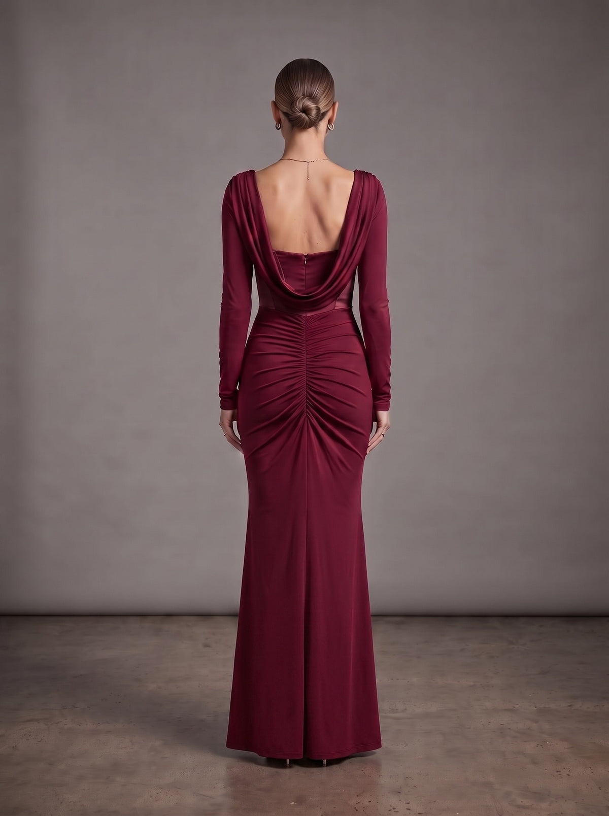 Evarik Long Sleeve Draped Bustier Maxi Dress