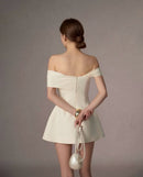 Grimric White Off Shoulder Mini Dress with Twist Front