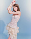 Hyressa Strapless Lace Corset Ruffle Mini Dress In Ivory