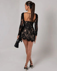 Taldrex Long Sleeve Lace Insert Corset Mini Dress In Black