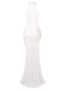 Elodia Flower High Split Mesh Maxi Dress In White
