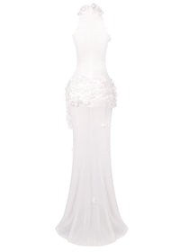 Elodia Flower High Split Mesh Maxi Dress In White