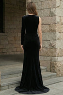 Fareeha One Sleeve Bow Detail Maxi Velvet Dress In Black White