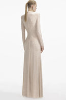 Antares Long Sleeve Embellished Maxi Dress In Nude