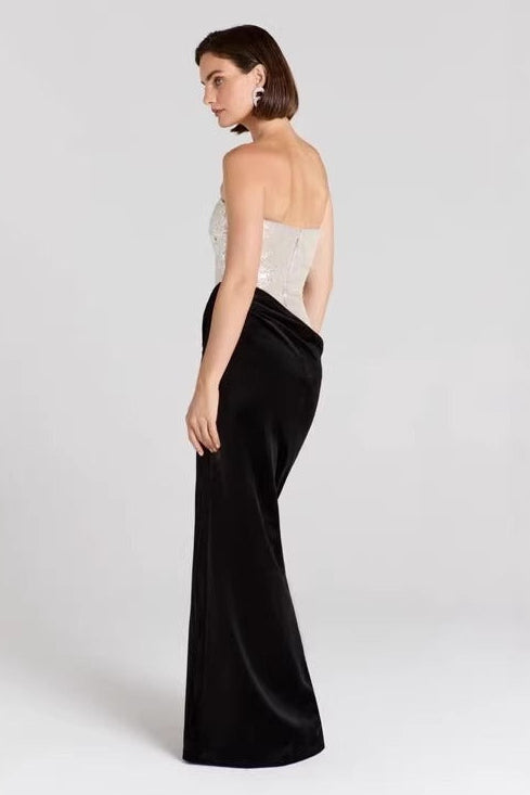 Velthris Strapless Sequin Velvet Maxi Dress