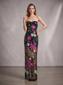 Chalina Strapless Sequin Flower Maxi Dress
