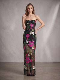 Chalina Strapless Sequin Flower Maxi Dress
