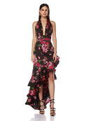 Zorena Asymmetric Floral Ruffle Maxi Dress