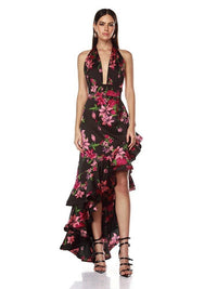 Zorena Asymmetric Floral Ruffle Maxi Dress