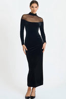 Doryxel Long Sleeve Mesh Insert Maxi Velvet Dress