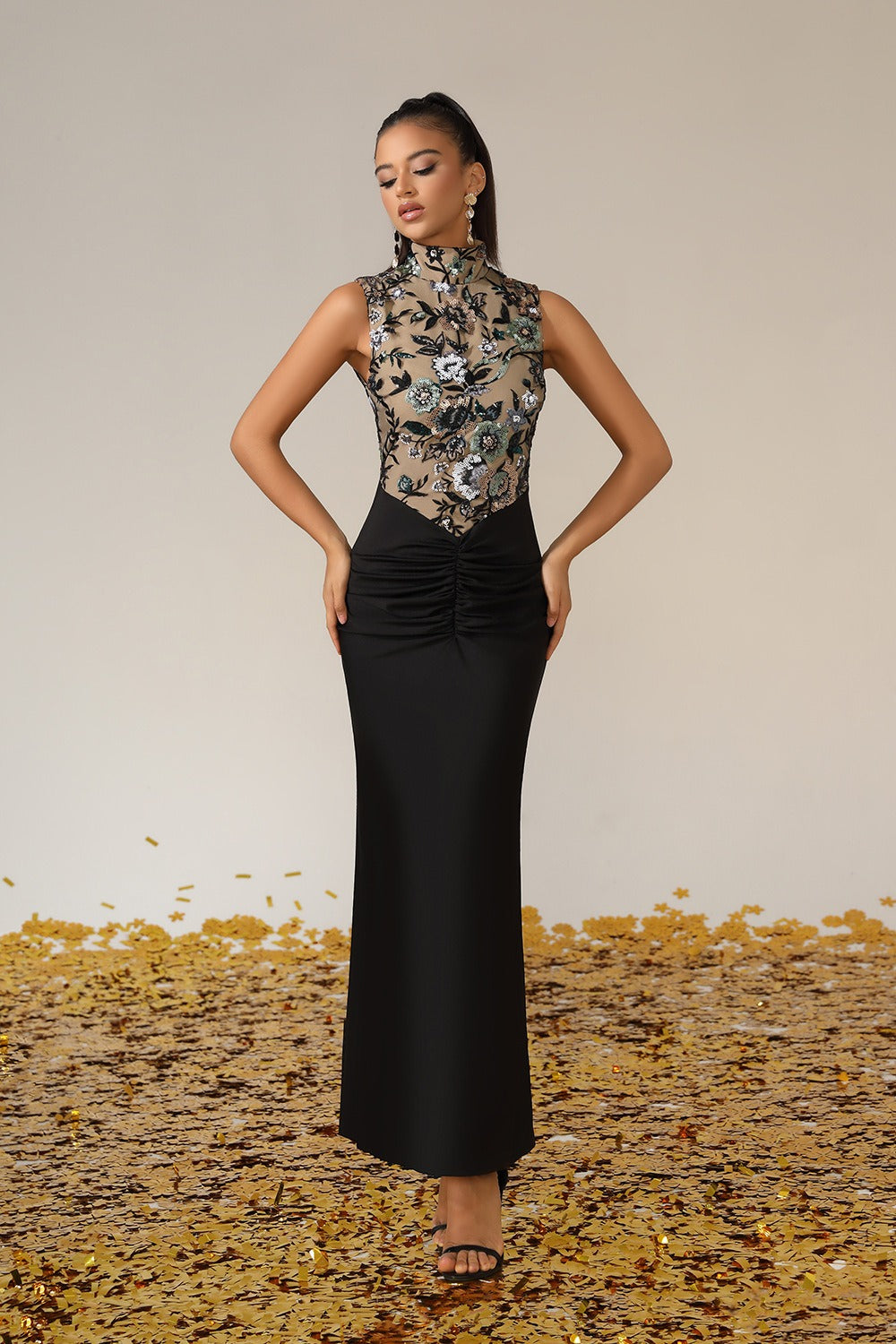 Ailbern Floral Embroidered Maxi Dress In Black