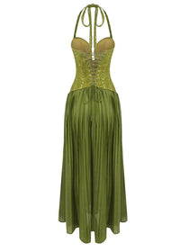 Cirune Halter-Neck Deep-V Maxi Dress