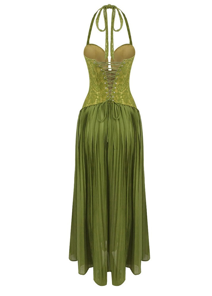 Cirune Halter-Neck Deep-V Maxi Dress