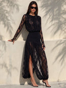 Savenzi Lace Draped Split Maxi Dress