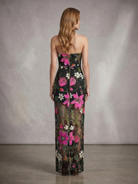 Chalina Strapless Sequin Flower Maxi Dress