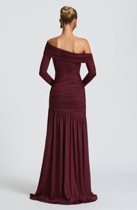 Ariane Burgundy One Shoulder Gathered Maxi Dress