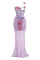 Isoclinal One Shoulder Floral Maxi Dress In Lavender