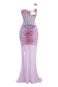 Isoclinal One Shoulder Floral Maxi Dress In Lavender