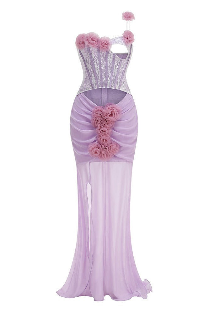 Isoclinal One Shoulder Floral Maxi Dress In Lavender