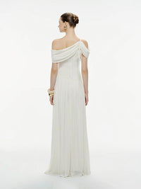 Osenia Pleated Draped Shoulder Maxi Dress