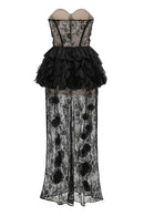 Cindrel Strapless Lace Ruffle Maxi Dress