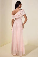 Elese Pink Asymmetrical Gathered Maxi Dress