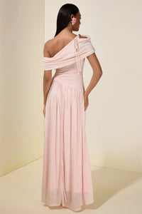 Elese Pink Asymmetrical Gathered Maxi Dress