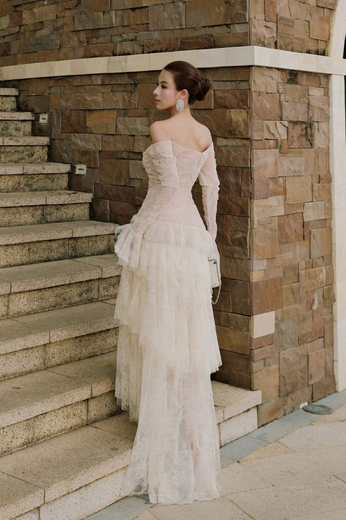Envorik Floral Lace Ruffle Maxi Dress
